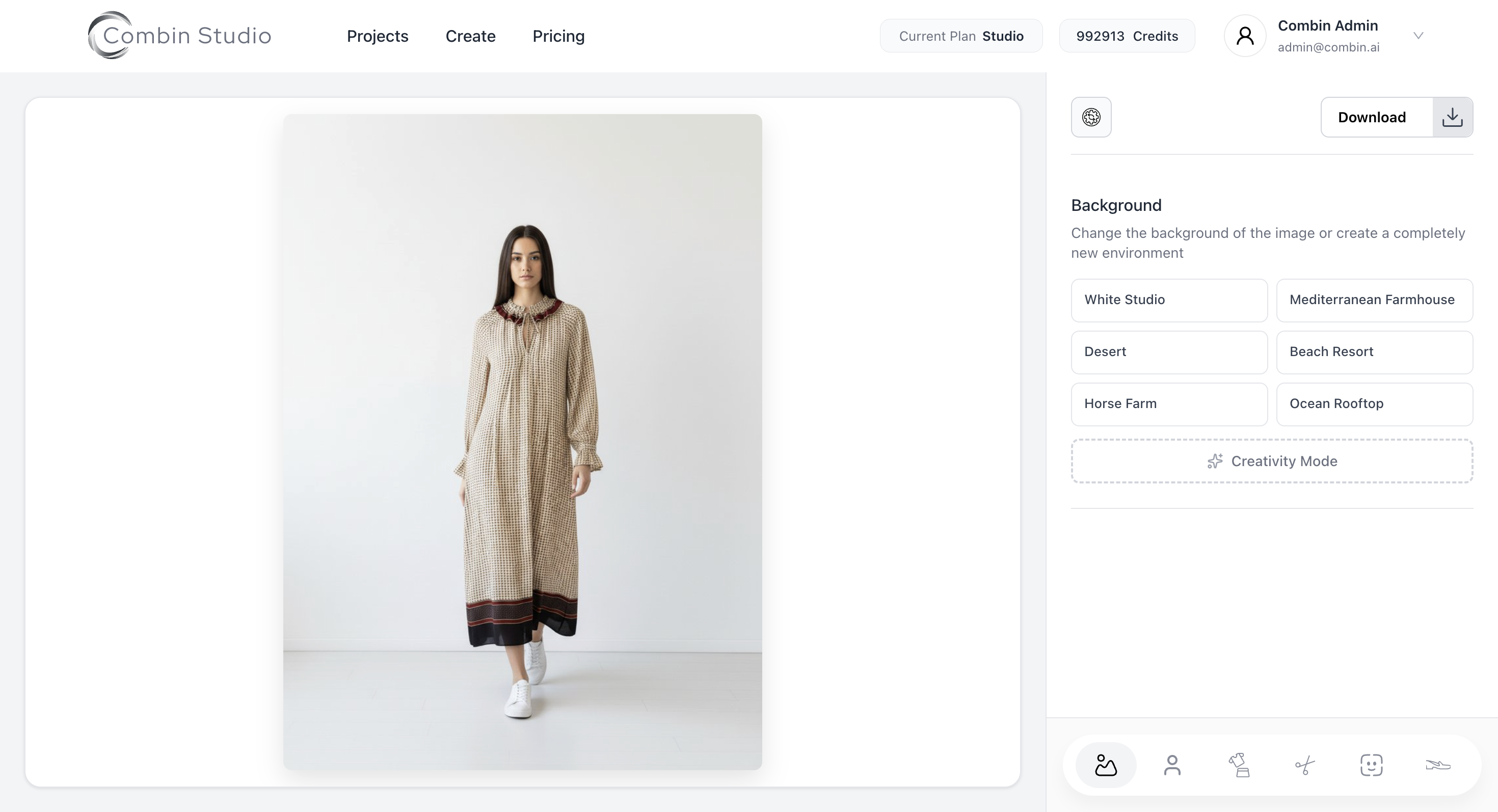 Generative AI fashion studio interface